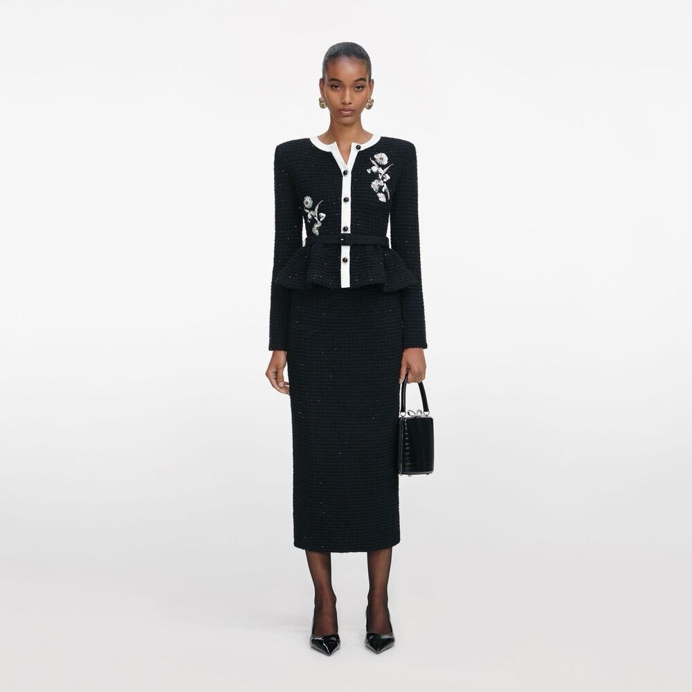 Self-Portrait Black and White Midi Dress